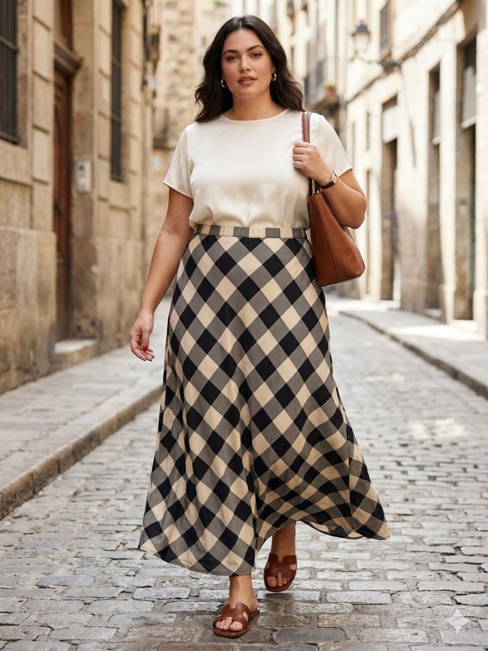 NWT Brixton Women’s Size XL Black Cream Buffalo Plaid Elastic Back Maxi Skirt